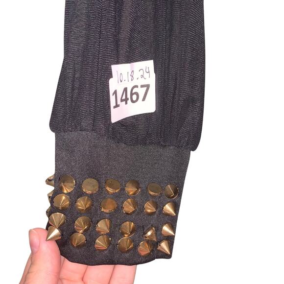 Stylish Women's Black Wrap-Top Jumpsuit with Beaded Cuffs, Size L - Picture 3 of 4